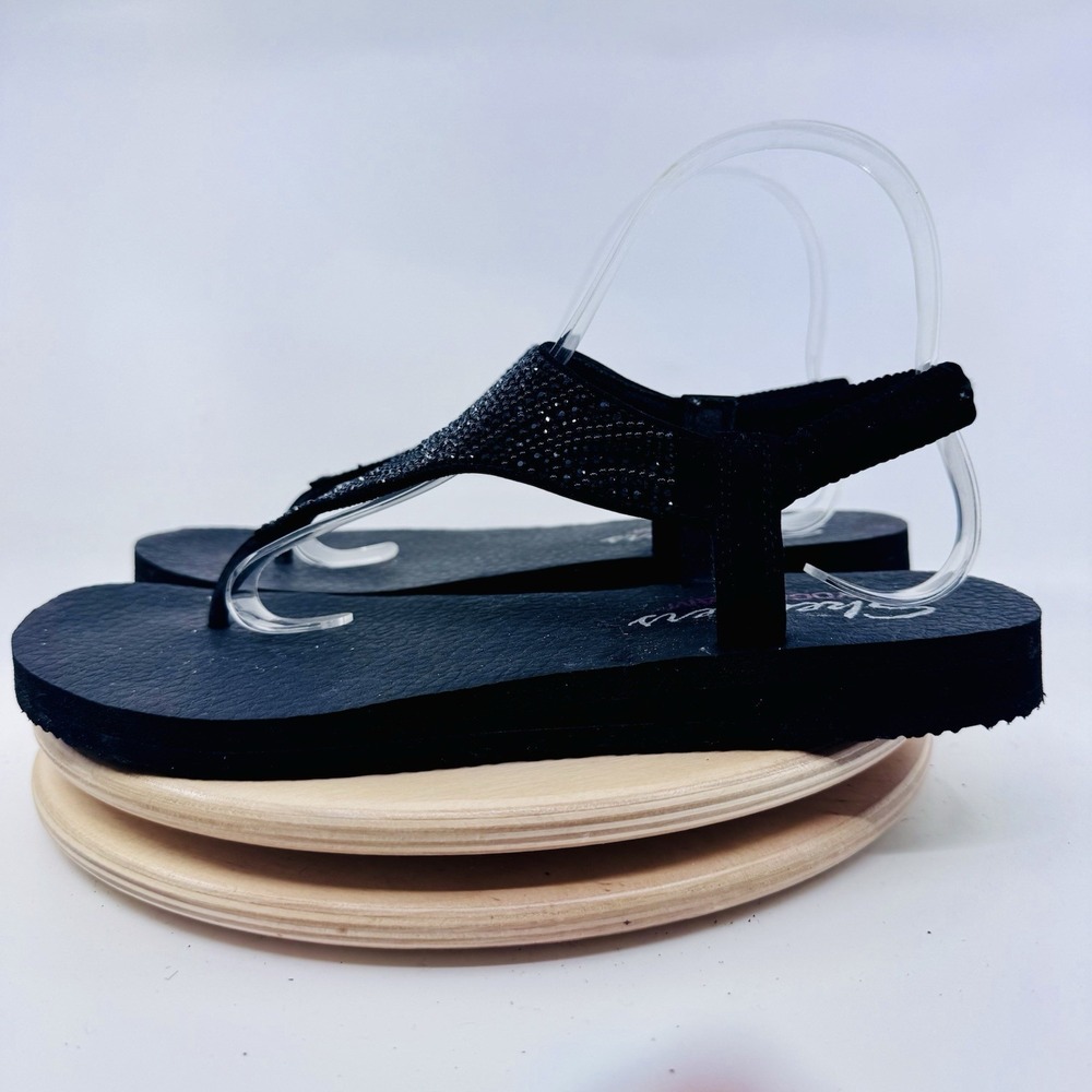 Skechers Meditation Rockstar Sandals Womens 9 Black Rhinestone Slingback 32919